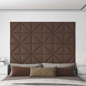 Paneles de pared 12 uds cuero sintético marrón 30x30 cm 0,54 m²