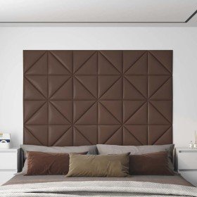 Paneles de pared 12 uds cuero sintético marrón 30x30 cm 0,54 m²