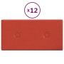 Paneles de pared 12 uds cuero sintético rojo 30x15 cm 0,54 m²