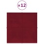 Paneles de pared 12 uds terciopelo rojo tinto 30x30 cm 1,08 m²