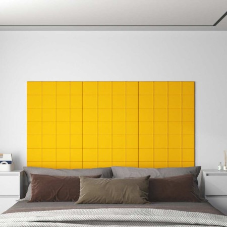 Paneles de pared 12 uds terciopelo amarillo 60x15 cm 1,08 m²