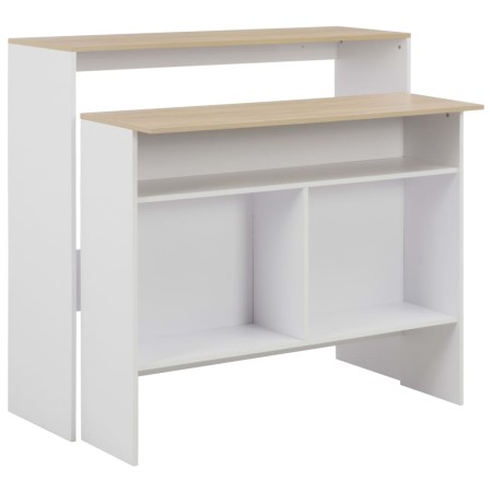 Mesa alta de bar con 2 tableros blanco y roble 130x40x120 cm en Mesas de cocina y de comedor | Comprar online en Foro24