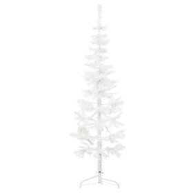 Medio árbol de Navidad artificial con soporte blanco 120 cm
