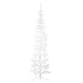Medio árbol de Navidad artificial con soporte blanco 210 cm