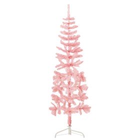 Medio árbol de Navidad artificial con soporte rosa 150 cm