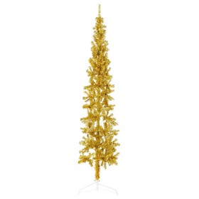 Medio árbol de Navidad artificial con soporte dorado 180 cm