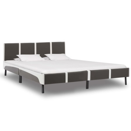 Cama sin colchón cuero sintético gris y blanco 180x200 cm