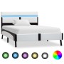 Estructura cama con LED cuero sintético blanco negro 90x200 cm