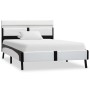Estructura cama con LED cuero sintético blanco negro 90x200 cm
