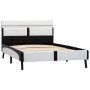 Estructura cama con LED cuero sintético blanco negro 90x200 cm