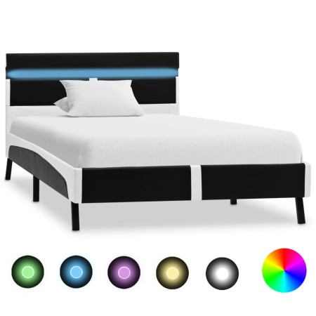 Estructura cama LED sin colchón cuero sintético negro 90x200 cm
