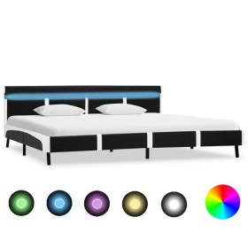 Estructura cama LED sin colchón cuero sintético negro 180x200cm