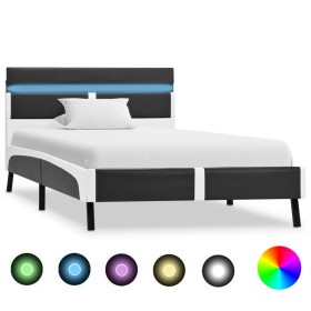 Estructura de cama con LED sin colchón cuero gris 90x200 cm