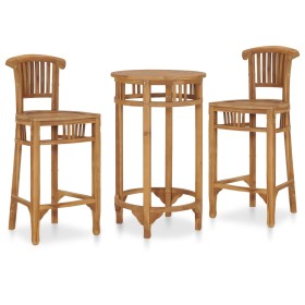 Set mesa y sillas de bar de jardín 3 pzas madera maciza de teca