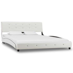 Estructura de cama cuero sintético blanca 135x190 cm Estructura de cama cuero sintético blanca 135x190 cm