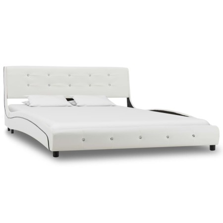 Estructura de cama cuero sintético blanca 135x190 cm