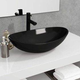 Lavabo de vidrio templado negro 54,5x35x15,5 cm
