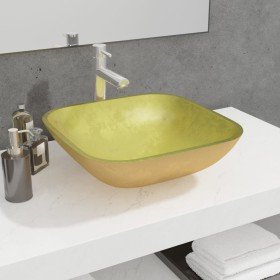 Lavabo de vidrio dorado 42x42x14 cm