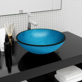 Lavabo de vidrio templado azul 42x14 cm