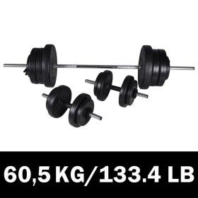 Juego de barras + 2 mancuernas 60,5kg de vidaXL, Peso libre - Ref: Foro24-90375, Precio: 130,39 €, Descuento: %
