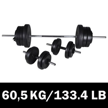 Juego de barras + 2 mancuernas 60,5kg de vidaXL, Peso libre - Ref: Foro24-90375, Precio: 129,99 €, Descuento: %