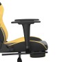Silla gaming masaje y reposapiés cuero sintético negro dorado