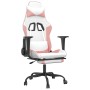 Silla gaming masaje y reposapiés cuero sintético blanco y rosa