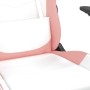 Silla gaming masaje y reposapiés cuero sintético blanco y rosa