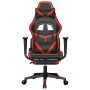 Silla gaming de masaje y reposapiés cuero sintético negro rojo