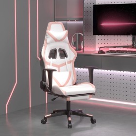 Silla gaming masaje y reposapiés cuero sintético blanco y rosa Silla gaming masaje y reposapiés cuero sintético blanco y rosa