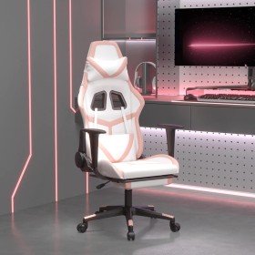 Silla gaming masaje y reposapiés cuero sintético blanco y rosa Silla gaming masaje y reposapiés cuero sintético blanco y rosa