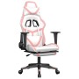 Silla gaming masaje y reposapiés cuero sintético blanco y rosa