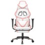 Silla gaming masaje y reposapiés cuero sintético blanco y rosa