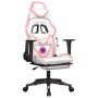 Silla gaming masaje y reposapiés cuero sintético blanco y rosa