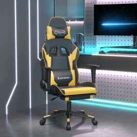 Silla gaming masaje y reposapiés cuero sintético negro dorado Silla gaming masaje y reposapiés cuero sintético negro dorado