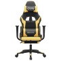 Silla gaming masaje y reposapiés cuero sintético negro dorado