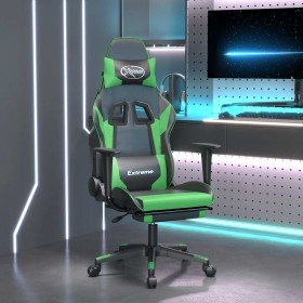 Silla gaming de masaje y reposapiés cuero sintético negro verde