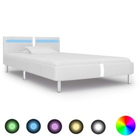 Estructura de cama con LED sin colchón cuero blanco 90x200 cm Estructura de cama con LED sin colchón cuero blanco 90x200 cm