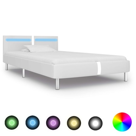 Estructura de cama con LED sin colchón cuero blanco 90x200 cm