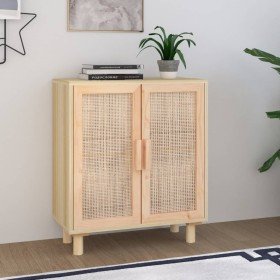 Aparador marrón madera pino maciza y ratán natural 60x30x70 cm