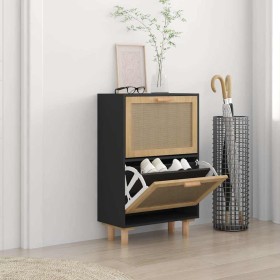 Zapatero madera contrachapada negro ratán natural 52x25x80 cm Zapatero madera contrachapada negro ratán natural 52x25x80 cm