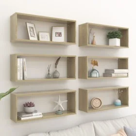 Cube wall shelf 6 units Sonoma oak plywood 60x15x23 cm by vidaXL, Shelves and shelves - Ref: Foro24-807144, Price: 60,90 €, D...