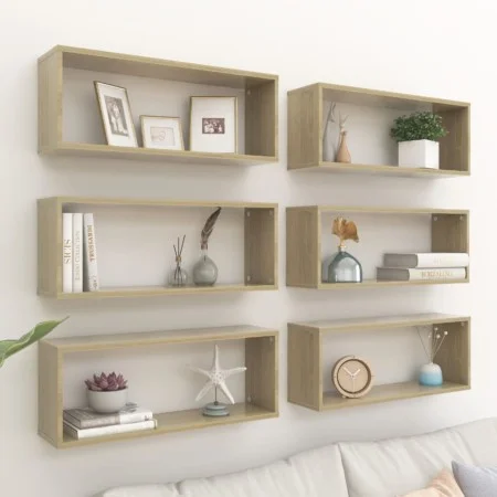 Cube wall shelf 6 units Sonoma oak plywood 60x15x23 cm by vidaXL, Shelves and shelves - Ref: Foro24-807144, Price: 60,90 €, D...