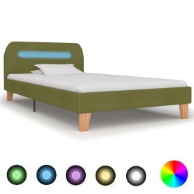 Estructura de cama con LED sin colchón tela verde 90x200 cm en Camas y somieres | Comprar online en Foro24