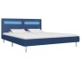 Estructura de cama con LED sin colchón tela azul 160x200 cm