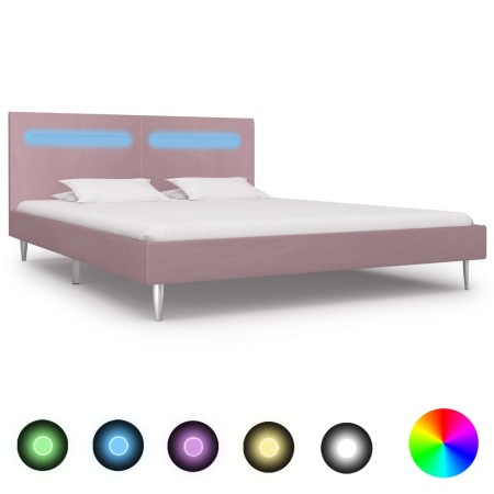 Estructura de cama con LED sin colchón tela rosa 180x200 cm en Camas y somieres | Comprar online en Foro24