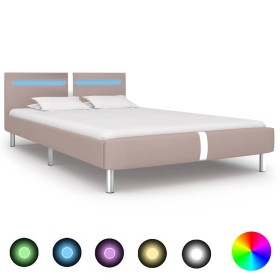 Estructura de cama con LED sin colchón capuchino 135x190 cm