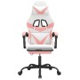 Silla gaming giratoria y reposapiés cuero sintético blanco rosa