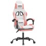 Silla gaming giratoria y reposapiés cuero sintético blanco rosa