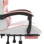 Silla gaming giratoria y reposapiés cuero sintético blanco rosa